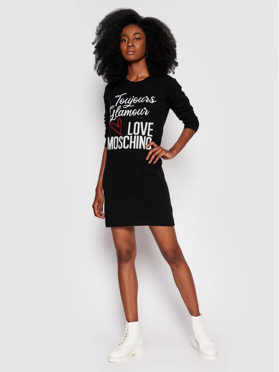 LOVE MOSCHINO Γυναίκες Πλεκτά Φορέματα Φόρεμα υφασμάτινο WS57R11X 1434 Μαύρο Regular Fit Μαύρο 2 LOVE MOSCHINO Γυναίκες Πλεκτά Φορέματα Φόρεμα υφασμάτινο WS57R11X 1434 Μαύρο Regular Fit Μαύρο - Image 2