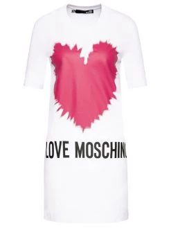 LOVE MOSCHINO Γυναίκες Καθημερινά Φορέματα Φόρεμα καθημερινό W5A0221M 3876 Λευκό Regular Fit Λευκό -LOVE MOSCHINO Κατάστημα unnamed file 1235